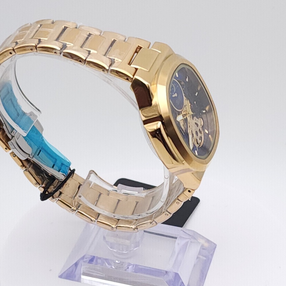 BIBI Automatic Skeleton Watch Men's Gold Tone Blue Dial 42mm Box New Luxury - Picture 17 of 17